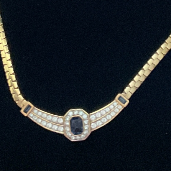 ATWOOD & SAWYER VINTAGE GOLD PLATED CHOKER w/SIMULATED BLUE SAPPHIRE STONES - Picture 6 of 10